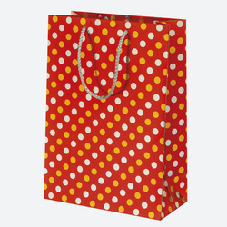 TORBA PREZENTOWA METALICZNA W KROPKI CZERWONA 23X32X11 CM