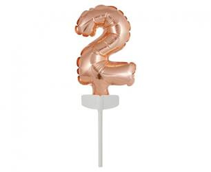 BALON FOLIOWY NA PATYCZKU CYFRA 2 RÓŻOWE ZŁOTO