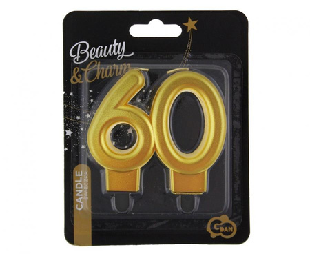 ŚWIECZKA CYFRA 60 METALICZNA ZŁOTA 8 CM