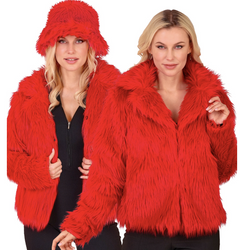 FUTRO DAMSKIE CZERWONE Z PLUSZU RETRO