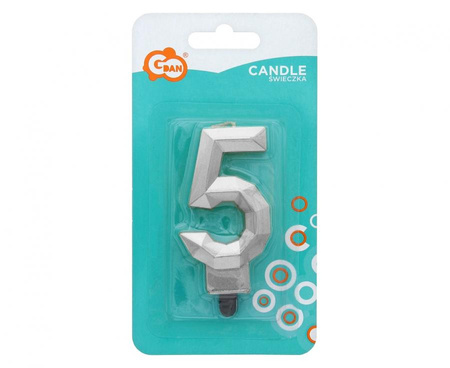 ŚWIECZKA CYFRA 5 DIAMENT METALIK SREBRNY 7,6 CM