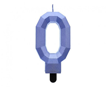 ŚWIECZKA CYFRA 0 DIAMENT METALIK CIEMNONIEBIESKI 7,6 CM