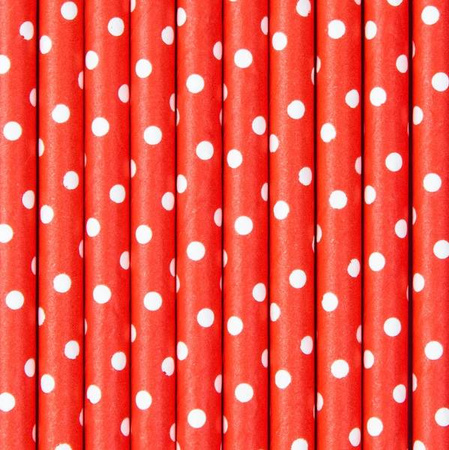 SŁOMKI PAPIEROWE CZERWONE W GROSZKI 10 SZT.