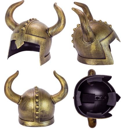 HEŁM WIKINGA ZŁOTY Z ROGAMI DLA DOROSŁYCH