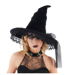 CZARNY KAPELUSZ CZAROWNICY Z KORONKĄ