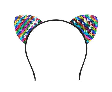 Opaska tęczowy kolorowy kot kotek cekiny