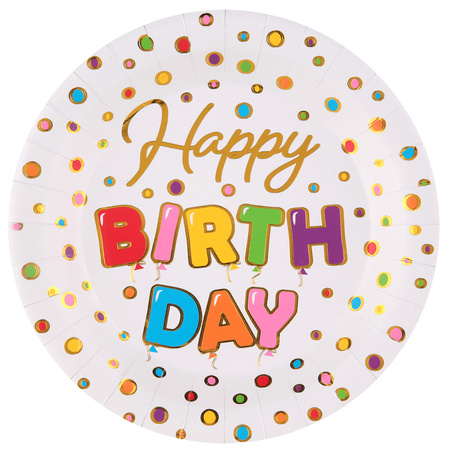 ZESTAW HAPPY BIRTHDAY KROPKI TALERZYKI+KUBECZKI+SERWETKI