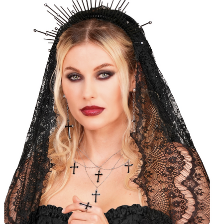 NASZYJNIK Z KRZYŻAMI SREBRNO-CZARNY HALLOWEEN