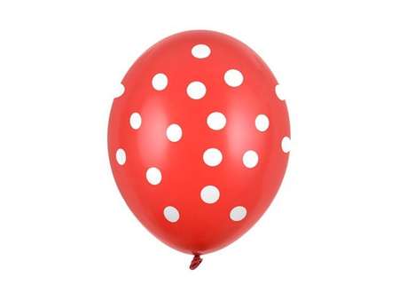 BALONY CZERWONE BIAŁE KROPKI 6 SZT 30 CM