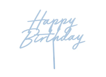 TOPPER AKRYLOWY NA TORT HAPPY BIRTHDAY MGLISTY NIEBIESKI 16.5 CM