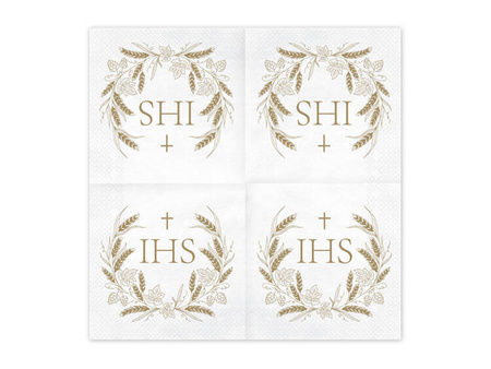 SERWETKI KOMUNIA ŚWIĘTA IHS KŁOSY ZBÓŻ 33X33 CM 12 SZT.