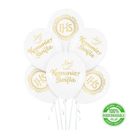 BALONY 30 CM I KOMUNIA ŚW. IHS GOŁĘBIE 6 SZT.