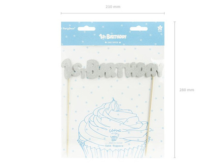TOPPER NA TORT 1ST BIRTHDAY SREBRNY