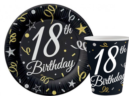 ZESTAW 18 URODZINY TALERZYKI+KUBECZKI