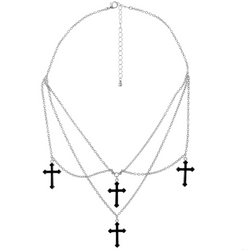 NASZYJNIK Z KRZYŻAMI SREBRNO-CZARNY HALLOWEEN