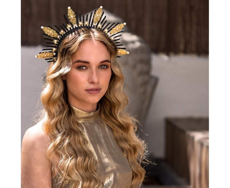 Diadem Astra korona na opasce tiara czarno-złota królowa bogini