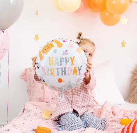 BALON FOLIOWY HAPPY BIRTHDAY KOTKI 45 CM