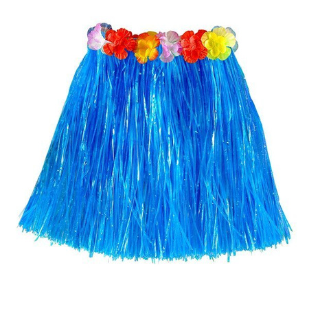 SPÓDNICA HAWAJSKA NIEBIESKA Z KWIATKAMI 45 cm