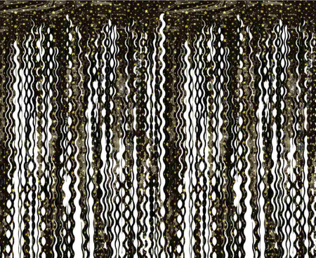 KURTYNA SPIRALE GWIAZDKI METALICZNA CZARNA 100 X 200 CM