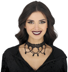 CHOKER CZARNY Z HAFTEM I KORLIKAMI