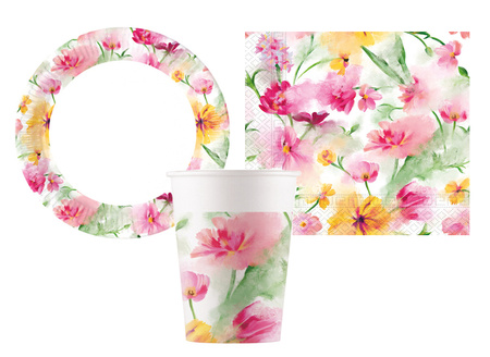 ZESTAW KWIATY TALERZYKI+ KUBECZKI+ SERWETKI