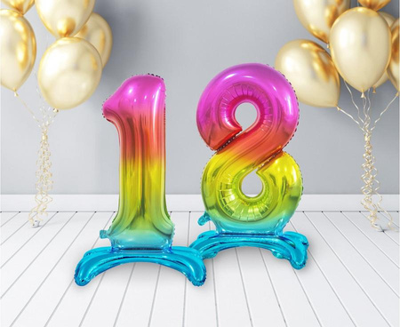 BALON FOLIOWY STOJĄCY 74 CM CYFRA 1 TĘCZA
