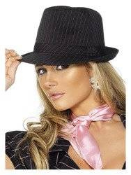 KAPELUSZ GANGSTER CZARNY Z FIOLETOWYMI PRĄŻKAMI