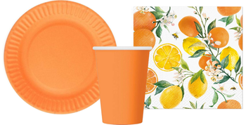 ZESTAW CYTRUSY TALERZYKI+KUBECZKI+SERWETKI