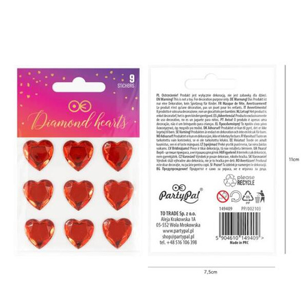 NAKLEJKI RUBINOWE SERCA 9 SZT.