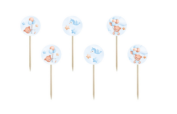 PIKERY BŁĘKITNE MISIE Z BALONIKAMI 6 SZT