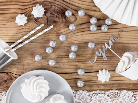 Dekoracje brokatowe Kula, srebrny, 2cm (1 karton / 30 op.) (1 op. / 25 szt.)