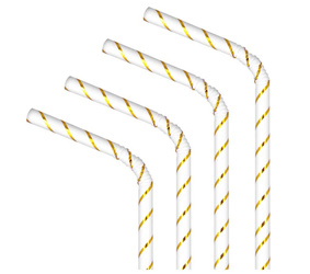 SŁOMKI PAPIEROWE BIAŁE ZŁOTE PASKI 10 SZT