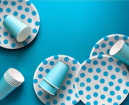 TALERZYKI PAPIEROWE BIAŁE W NIEBIESKIE GROSZKI 6 SZT