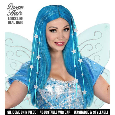 PARRUCCA DREAM HAIR FATA CON FILI DI LAME', STELLE E FODERA IN SILICONE in scatola PVC a colori