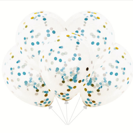 BALONY Z KONFETTI NIEBIESKO ZŁOTYM