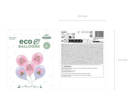  BALONY ECO 33 CM HAPPY BIRTHDAY KSIĘŻNICZKI 5 SZT.