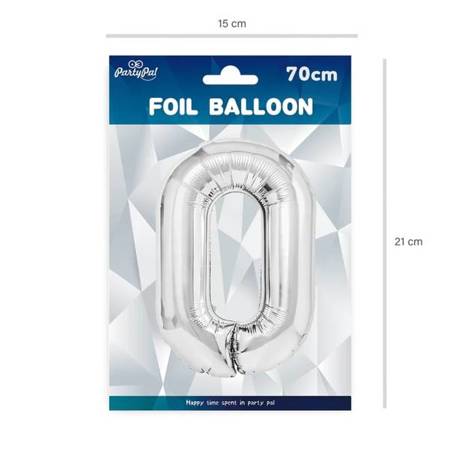 BALON FOLIOWY 70 CM CYFRA 0 SREBRNY