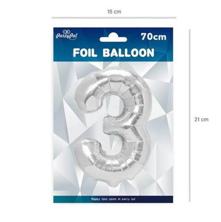 BALON FOLIOWY 70 CM CYFRA 3 SREBRNY