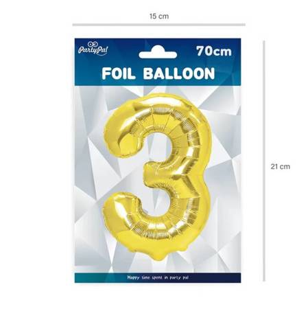 BALON FOLIOWY 70 CM CYFRA 3 ZŁOTY