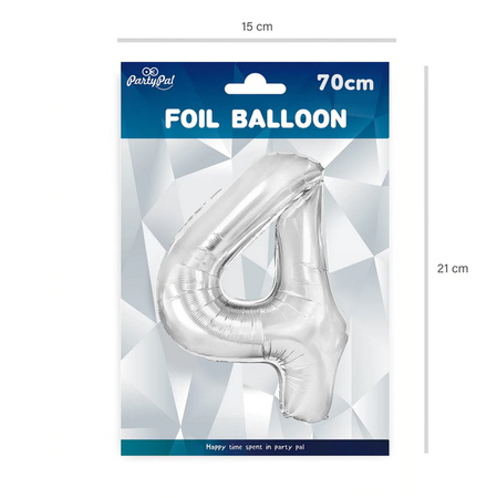 BALON FOLIOWY 70 CM CYFRA 4 SREBRNY