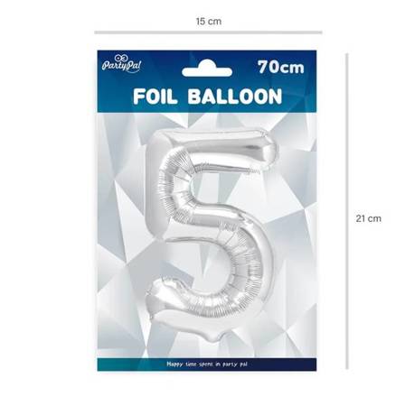 BALON FOLIOWY 70 CM CYFRA 5 SREBRNY