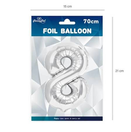 BALON FOLIOWY 70 CM CYFRA 8 SREBRNY