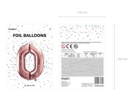 BALON FOLIOWY 86cm, CYFRA 0 ROSE GOLD