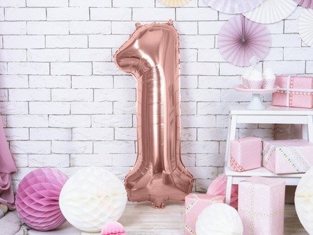 BALON FOLIOWY 86cm, CYFRA 1 ROSE GOLD