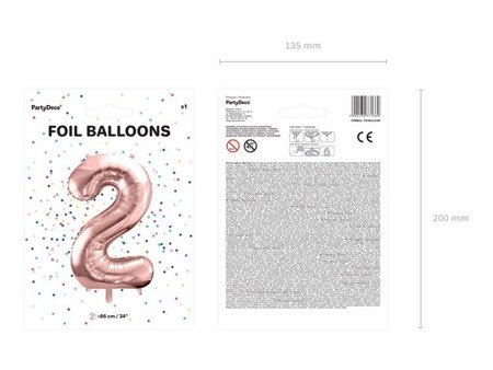 BALON FOLIOWY 86cm, CYFRA 2 ROSE GOLD