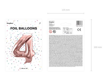 BALON FOLIOWY 86cm, CYFRA 4 ROSE GOLD