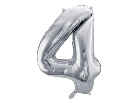 BALON FOLIOWY 86cm, CYFRA 4 SREBRNA