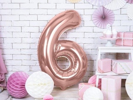 BALON FOLIOWY 86cm, CYFRA 6 ROSE GOLD