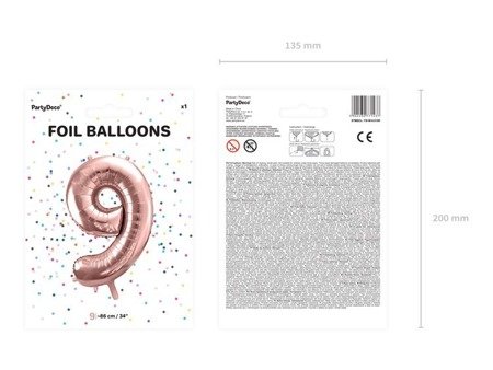 BALON FOLIOWY 86cm, CYFRA 9 ROSE GOLD