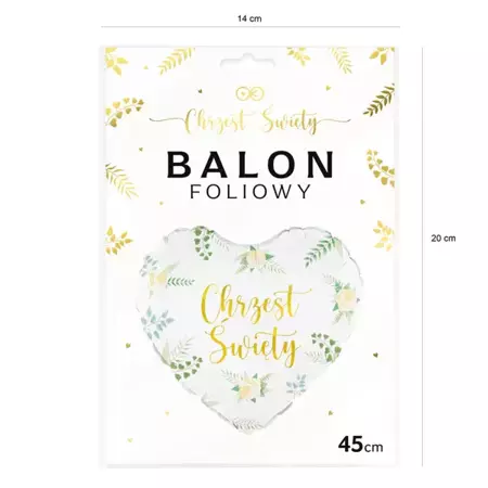 BALON FOLIOWY BIAŁY SERCE CHRZEST ŚWIĘTY 45 cm